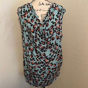Lane Bryant Blue Red Black Leopard Print Sleeveless Top Mobwife Casual Boho